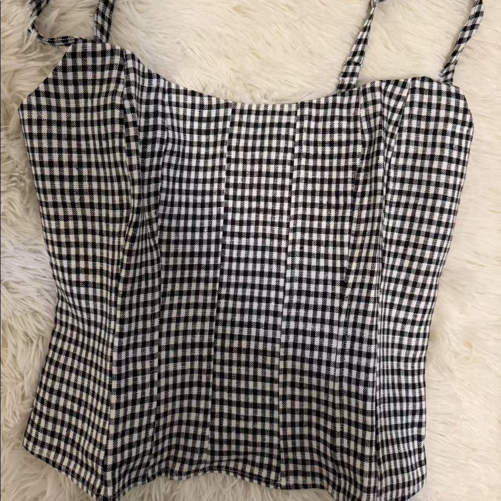 Reformation Hattie Linen Top Remy Check - Picture 5 of 7
